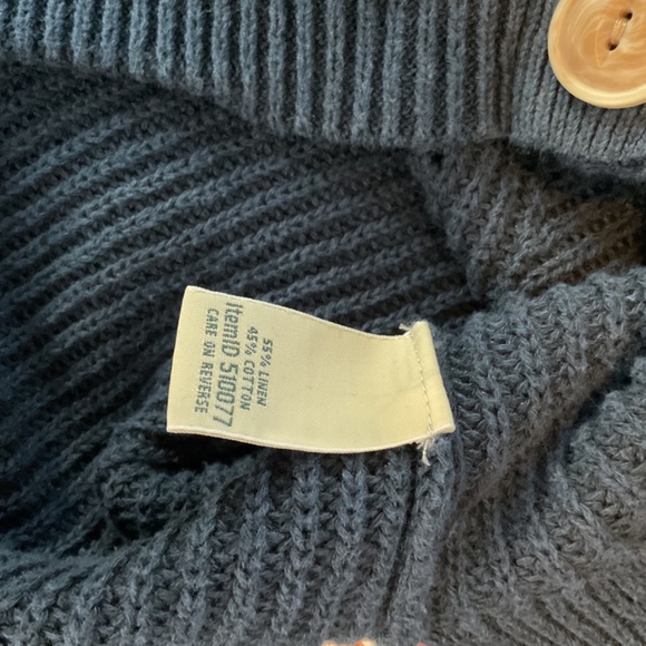 LL Bean Linen Cotton Button Up Cardigan Sweater Size L Pockets Navy GrandmaCore - Picture 7 of 8